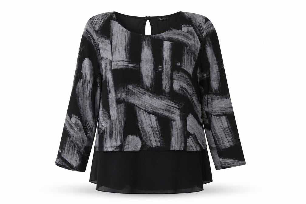 Luca Vanucci Womens Black Round Neck Geometric Polyester Tunic Jumper Size M   - M/L