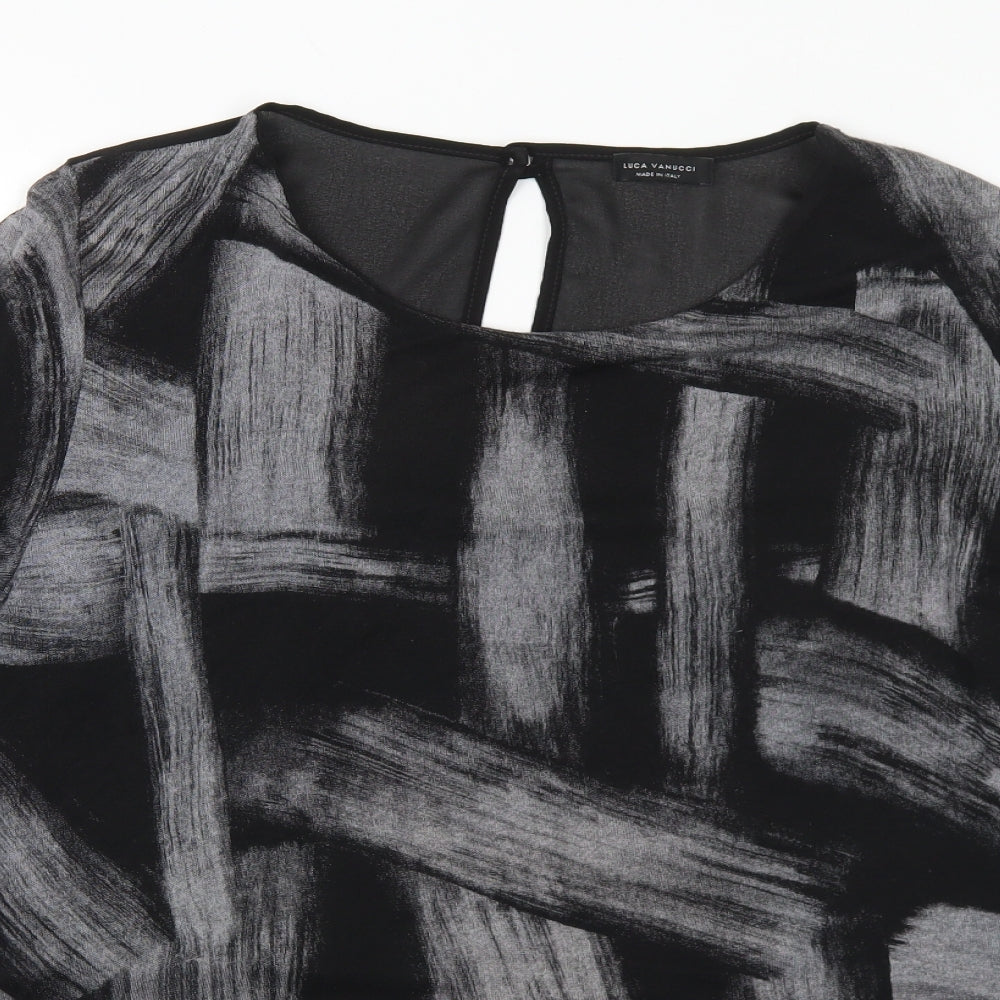 Luca Vanucci Womens Black Round Neck Geometric Polyester Tunic Jumper Size M   - M/L