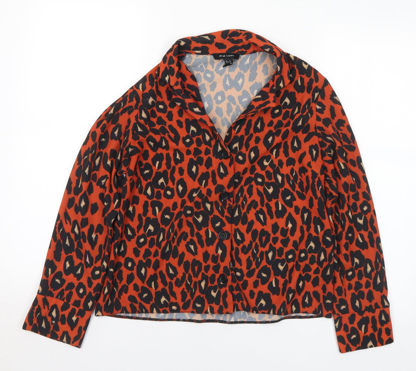 New Look Womens Multicoloured Animal Print Polyester Basic Blouse Size 8 Collared
