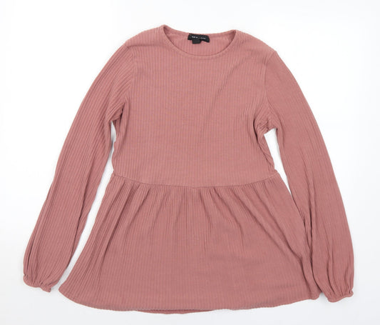 New Look Womens Pink Round Neck  Polyester Tunic Jumper Size 10