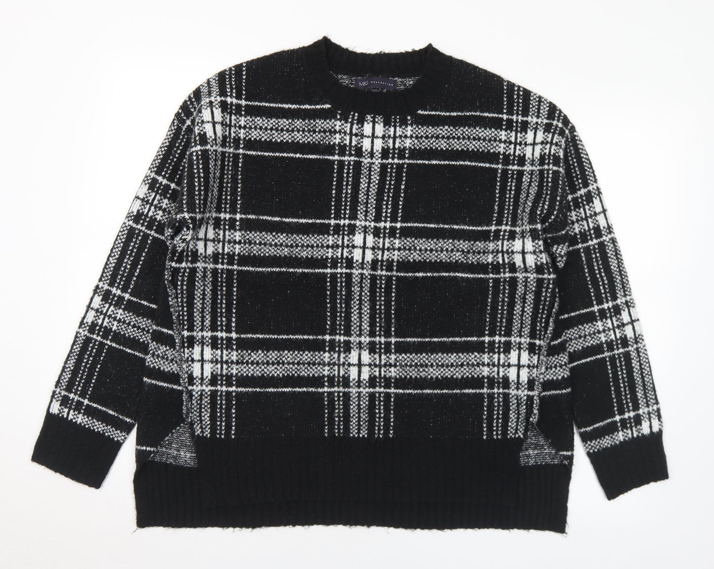 Marks and Spencer Womens Black Mock Neck Plaid Acrylic Pullover Jumper Size M