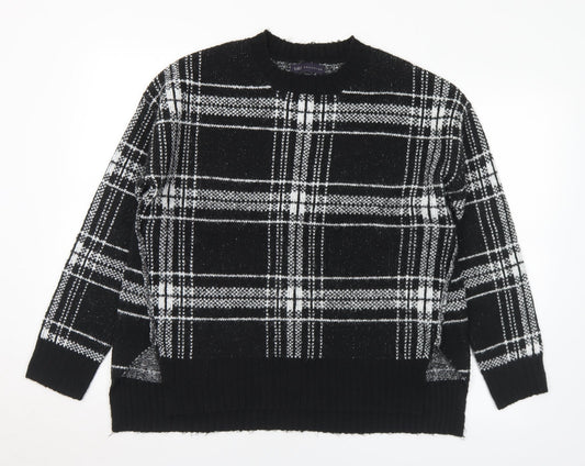 Marks and Spencer Womens Black Mock Neck Plaid Acrylic Pullover Jumper Size M