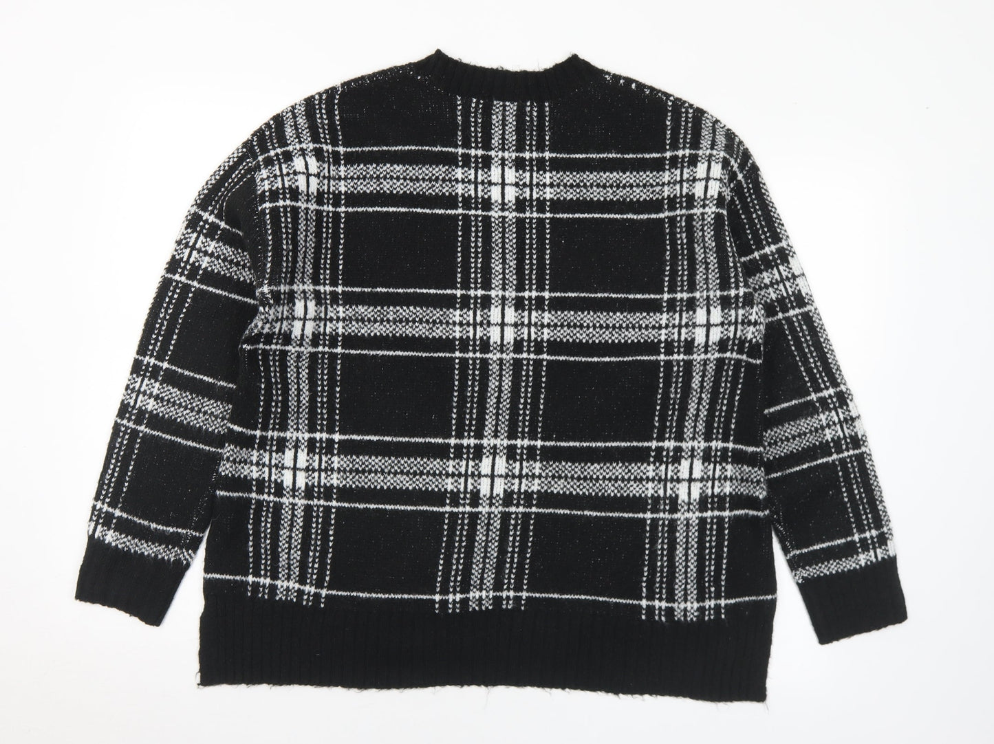 Marks and Spencer Womens Black Mock Neck Plaid Acrylic Pullover Jumper Size M
