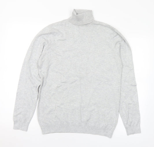 Pull&Bear Mens Grey Roll Neck  Viscose Pullover Jumper Size M