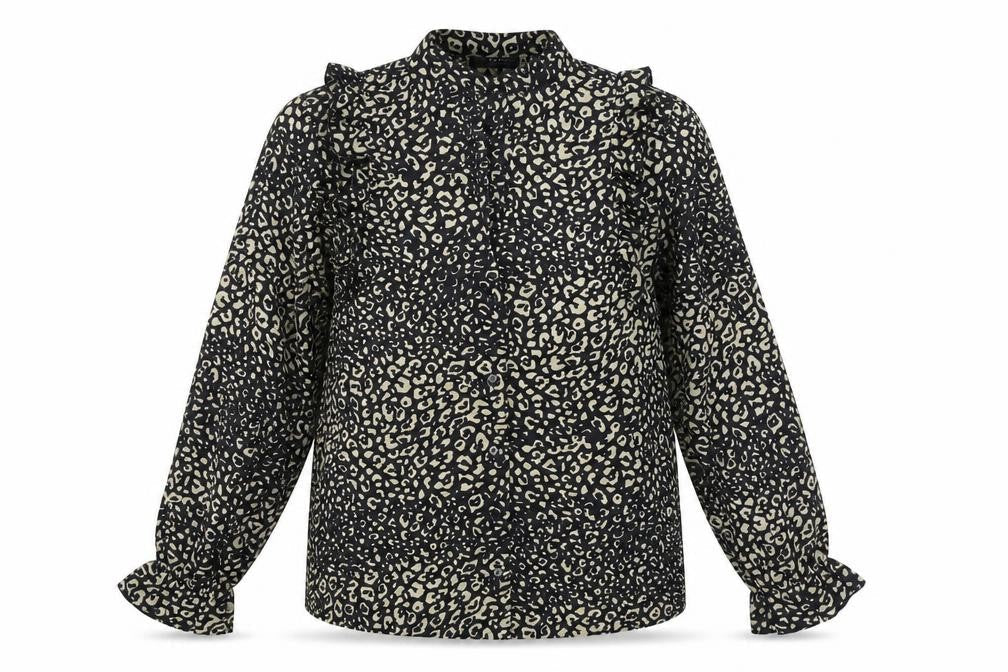 V.Code Womens Black Animal Print Polyester Basic Blouse Size L V-Neck