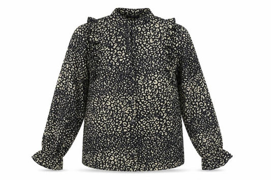 V.Code Womens Black Animal Print Polyester Basic Blouse Size L V-Neck