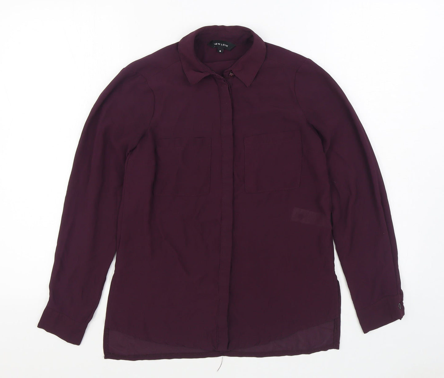 New Look Womens Purple  Polyester Basic Button-Up Size 8 Collared