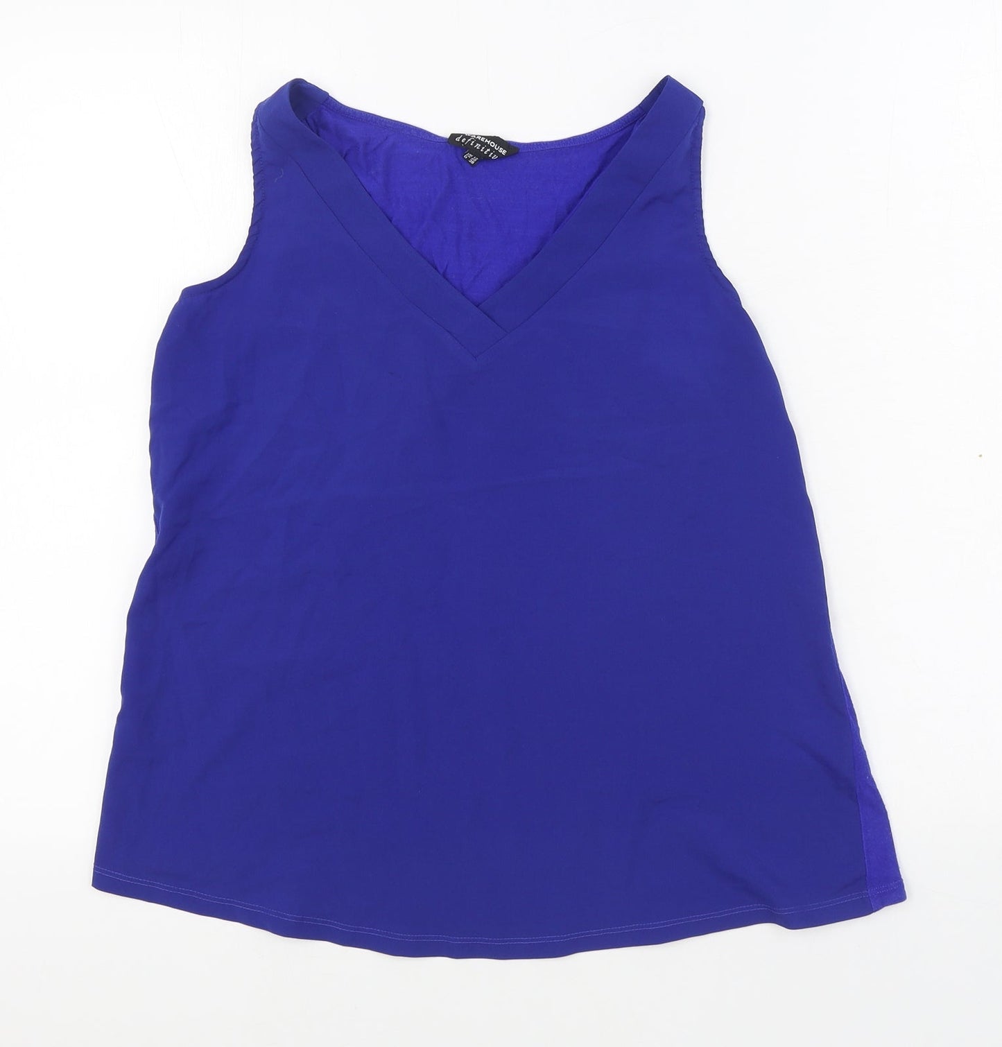 Warehouse Womens Blue  Polyester Basic Tank Size 12 V-Neck
