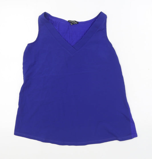 Warehouse Womens Blue  Polyester Basic Tank Size 12 V-Neck