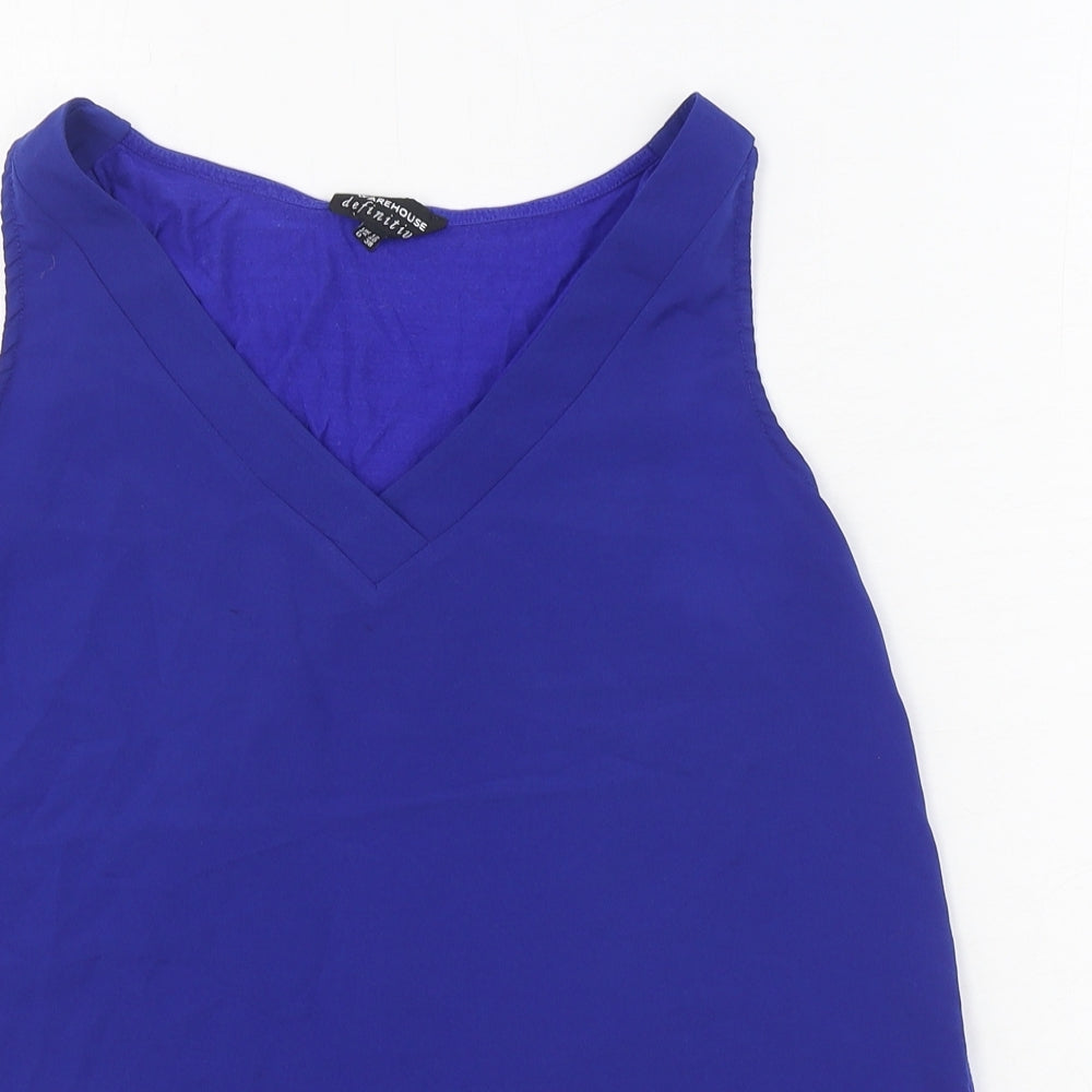 Warehouse Womens Blue  Polyester Basic Tank Size 12 V-Neck