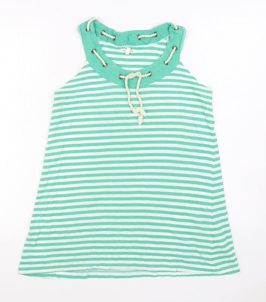 Brave Soul Womens Green Striped 100% Cotton Basic Tank Size S Round Neck