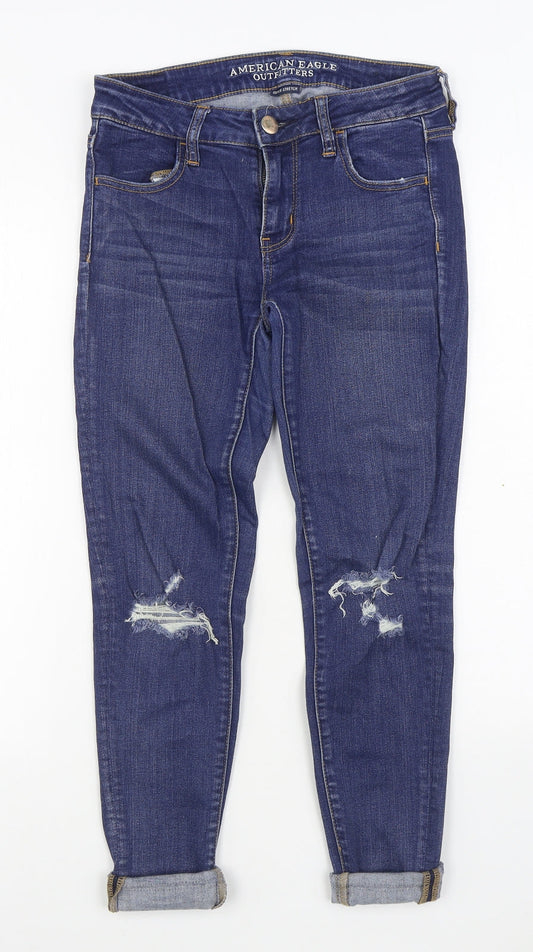 American Eagle Outfitters Womens Blue  Cotton Jegging Jeans Size 8 L26 in Regular Zip