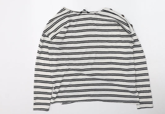 peacoks Womens White Round Neck Striped Polyester Pullover Jumper Size 8
