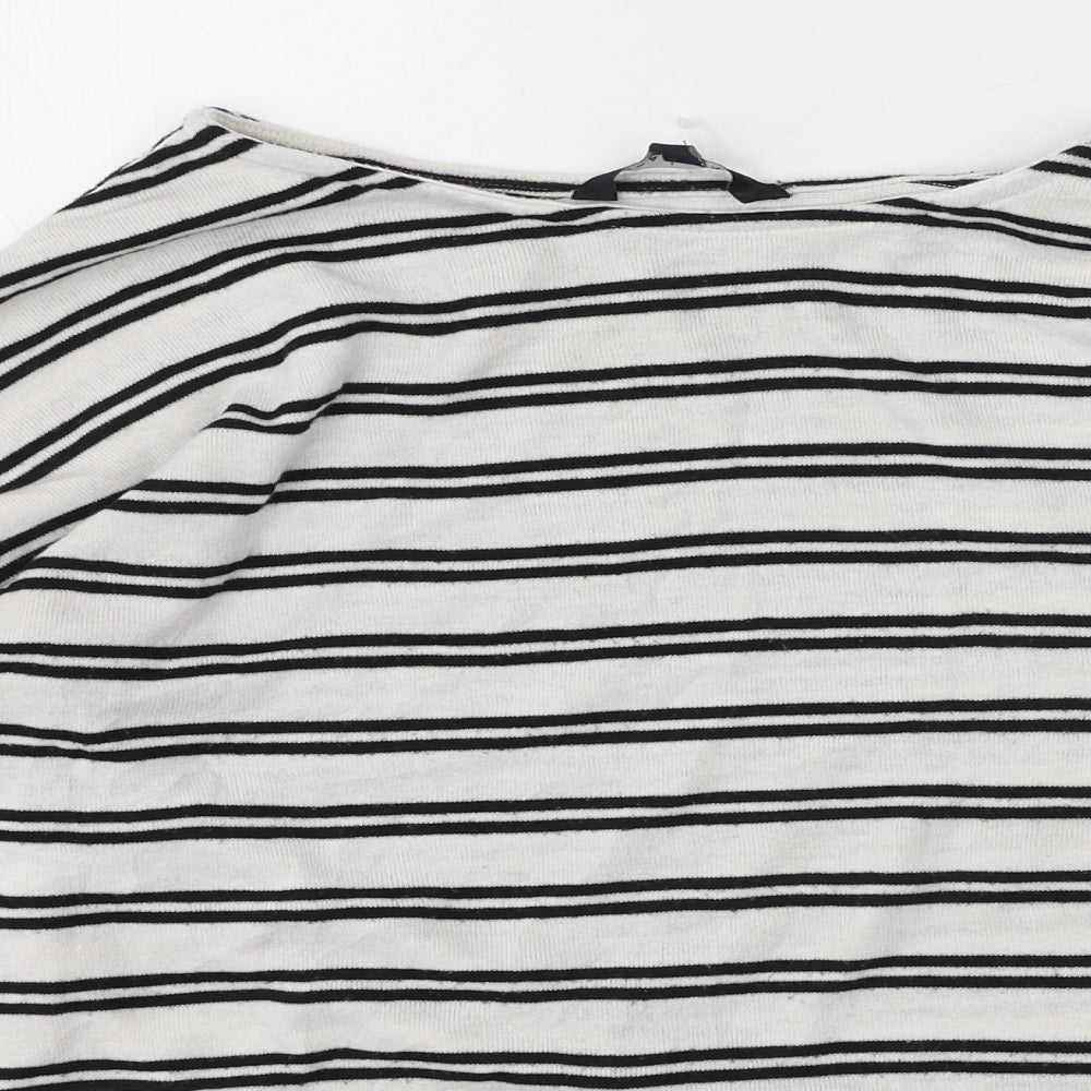 peacoks Womens White Round Neck Striped Polyester Pullover Jumper Size 8