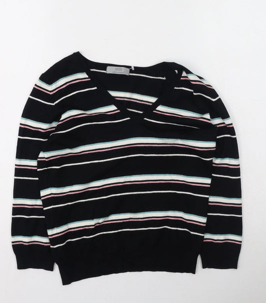 Marks and Spencer Womens Multicoloured V-Neck Striped Viscose Pullover Jumper Size 14