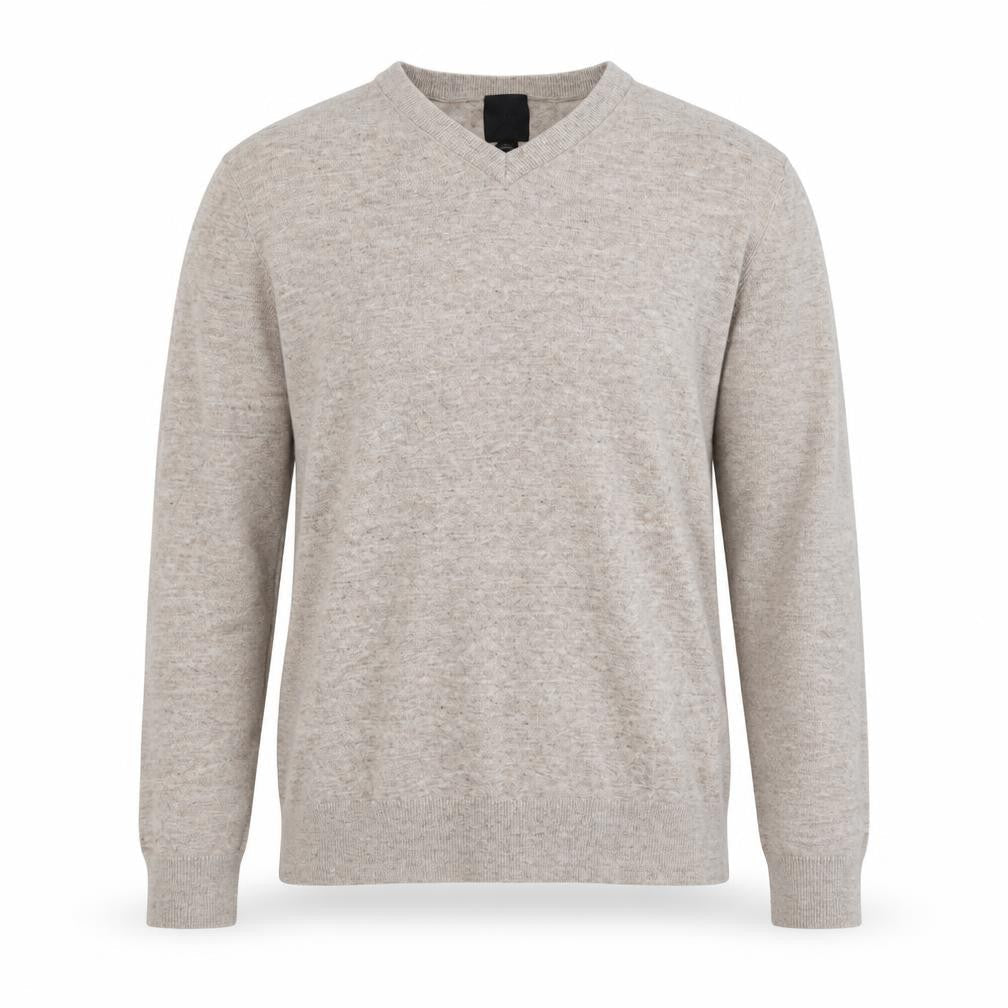 H&M Mens Beige V-Neck  Cotton Pullover Jumper Size M