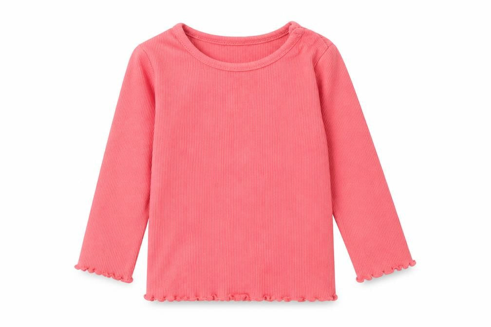 F&F Girls Pink  Cotton Basic Casual Size 3-6 Months Crew Neck Pullover - Lettuce Edging