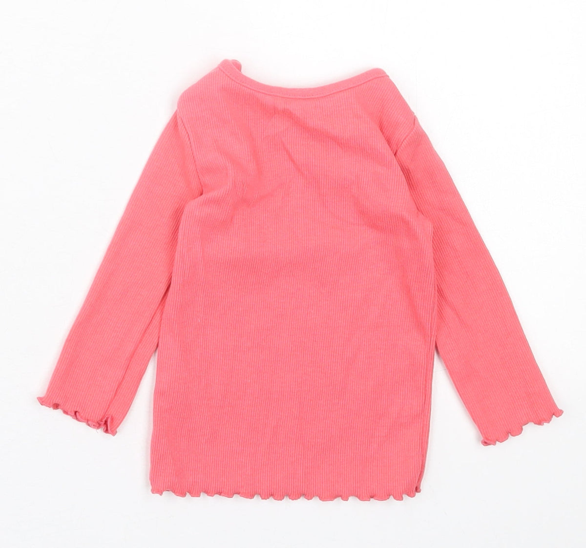 F&F Girls Pink  Cotton Basic Casual Size 3-6 Months Crew Neck Pullover - Lettuce Edging