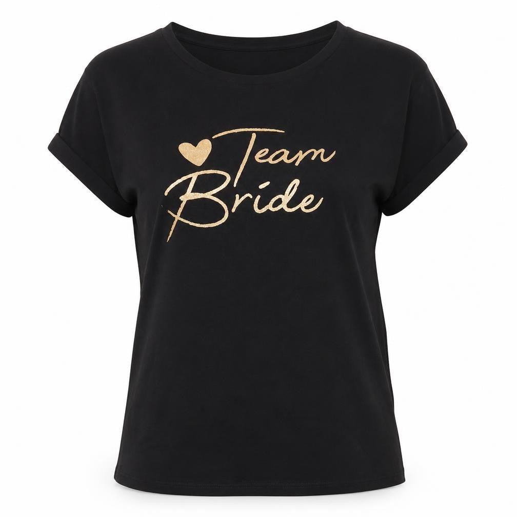 Papaya Womens Black  Cotton Basic T-Shirt Size S Crew Neck - Team Bride