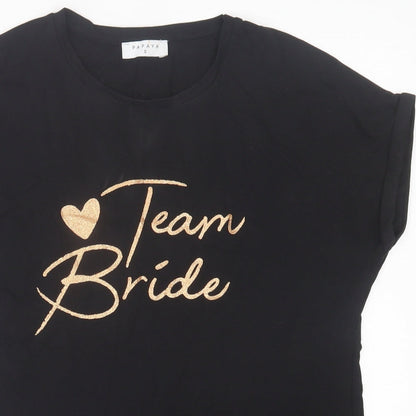 Papaya Womens Black  Cotton Basic T-Shirt Size S Crew Neck - Team Bride