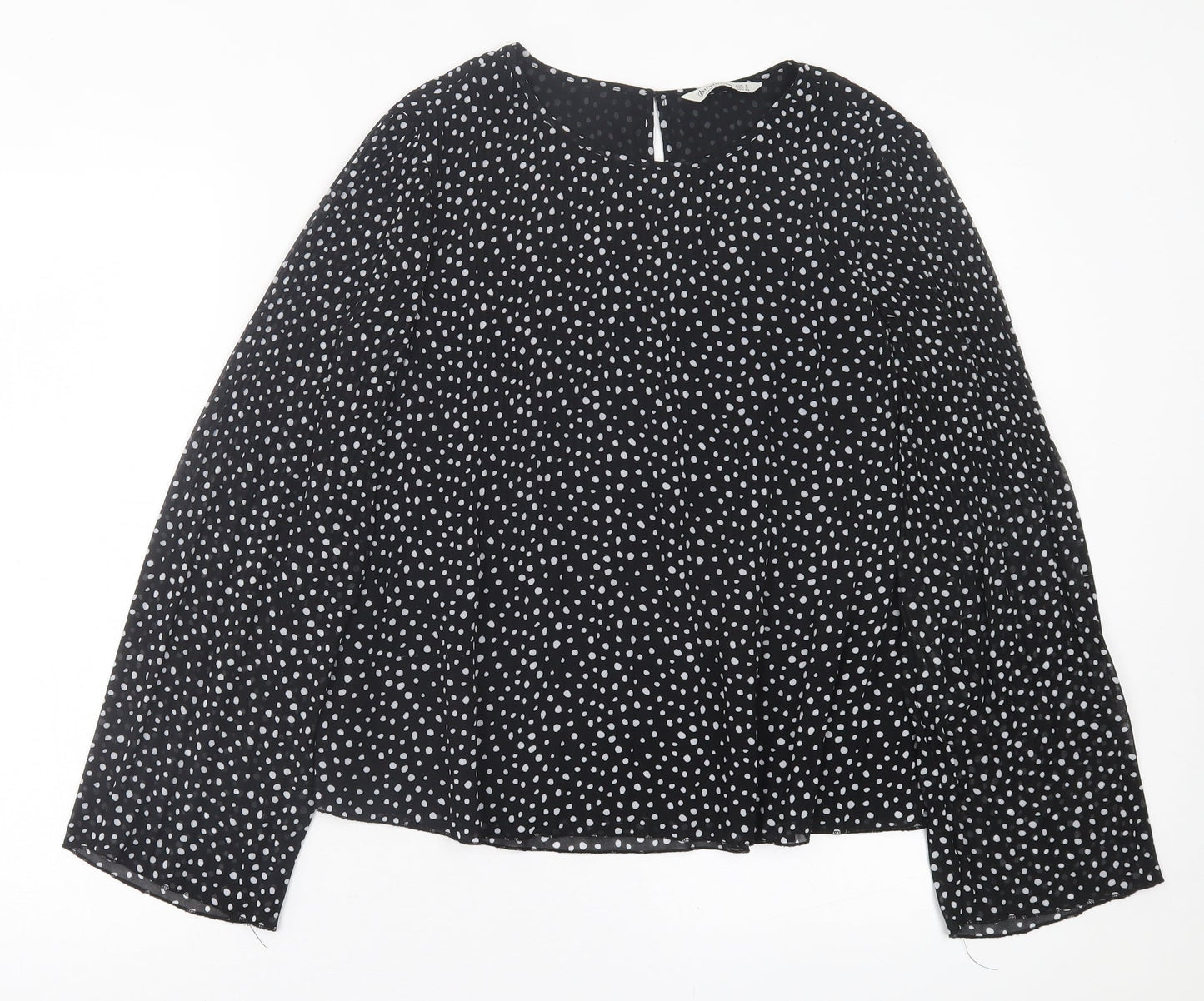 Stradivarius Womens Black Polka Dot Polyester Basic Blouse Size S Crew Neck