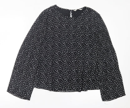Stradivarius Womens Black Polka Dot Polyester Basic Blouse Size S Crew Neck