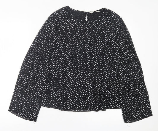Stradivarius Womens Black Polka Dot Polyester Basic Blouse Size S Crew Neck
