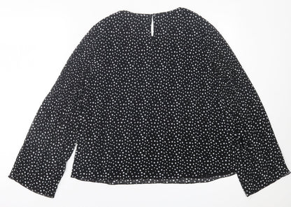 Stradivarius Womens Black Polka Dot Polyester Basic Blouse Size S Crew Neck