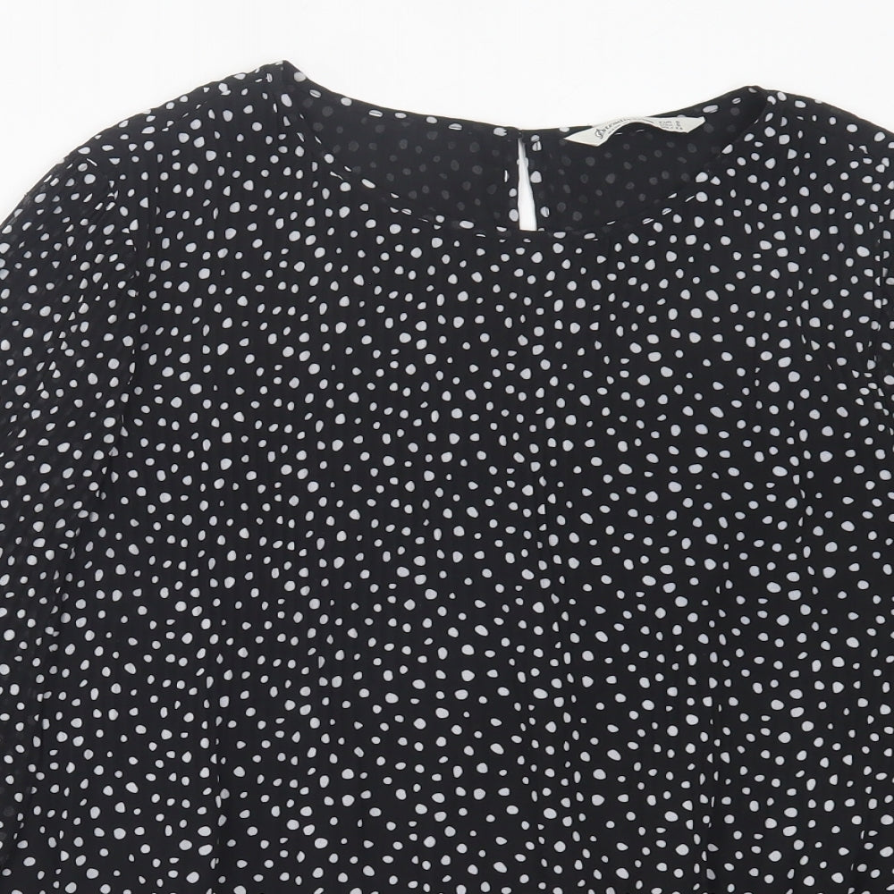 Stradivarius Womens Black Polka Dot Polyester Basic Blouse Size S Crew Neck
