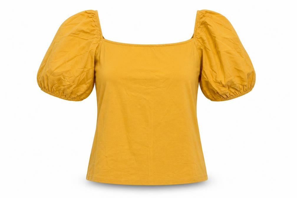 h7m Womens Yellow  Viscose Basic T-Shirt Size S Square Neck