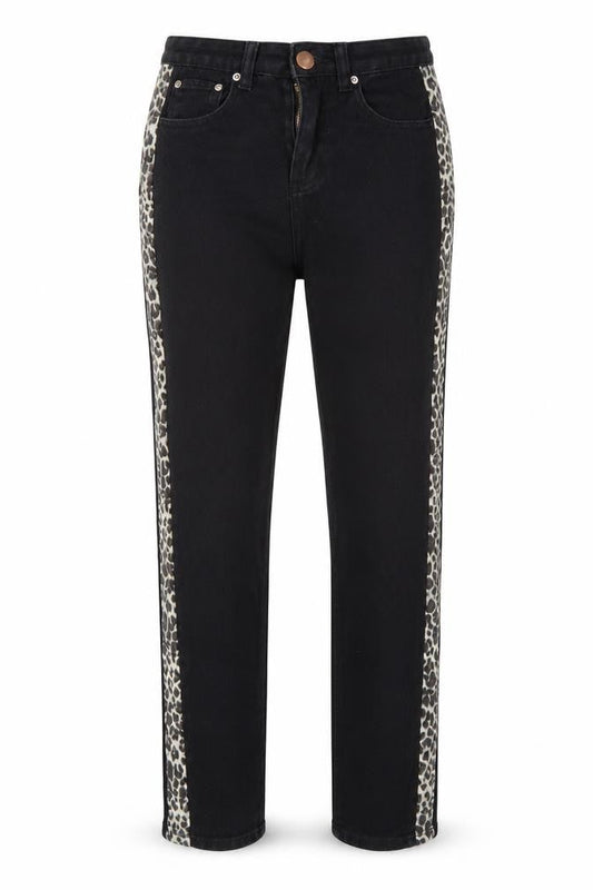 PRETTYLITTLETHING Womens Black Animal Print Cotton Straight Jeans Size 8 L27 in Regular Button
