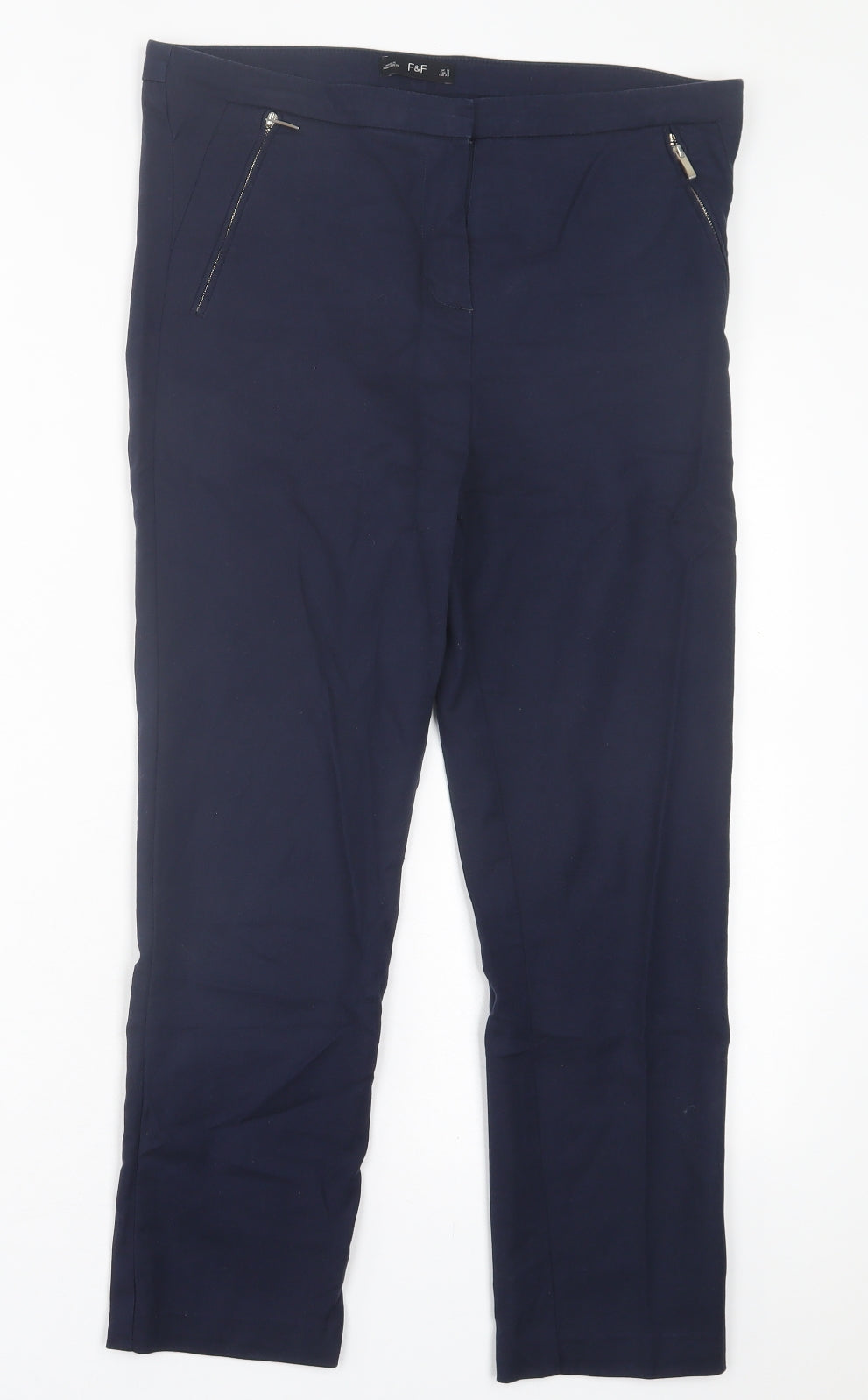 f7f Womens Blue  Polyester Trousers  Size 12 L25 in Regular Hook & Eye