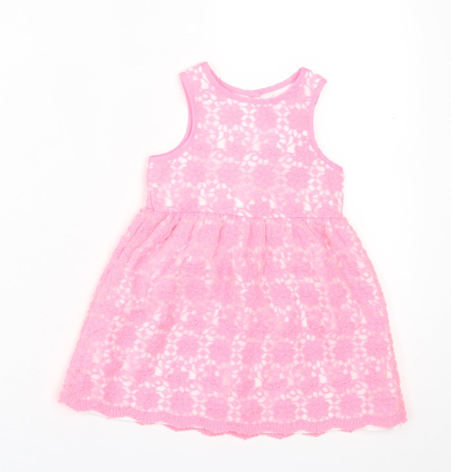 Young Dimension Girls Pink Floral Polyester A-Line  Size 9-12 Months  Crew Neck Button