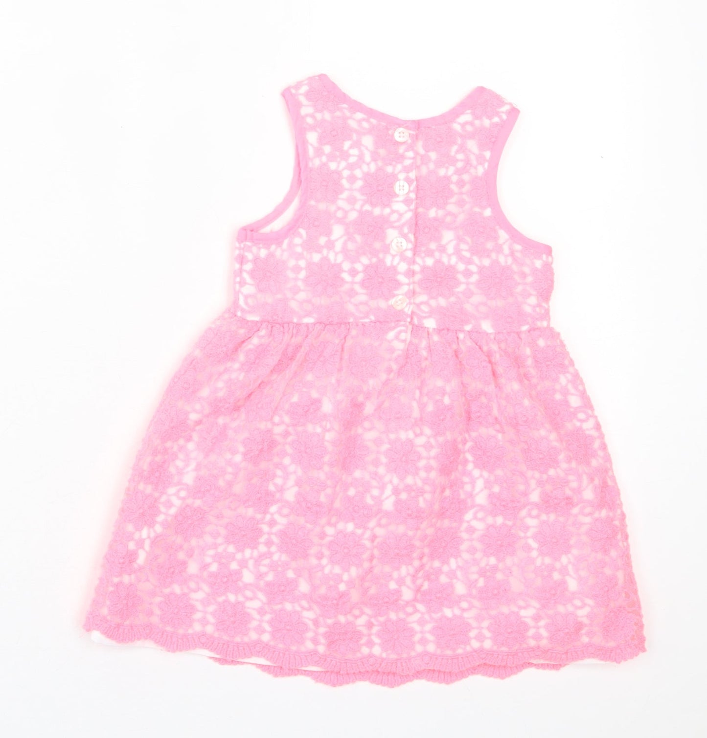 Young Dimension Girls Pink Floral Polyester A-Line  Size 9-12 Months  Crew Neck Button