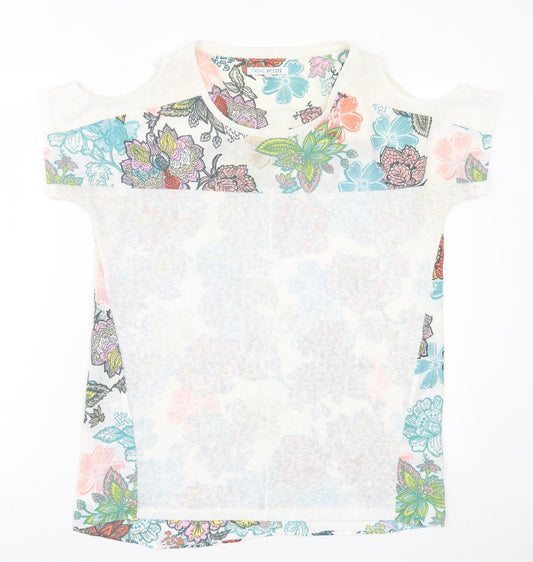NEXT Womens Multicoloured Floral Polyester Basic T-Shirt Size 12 Crew Neck - cold Shoulder