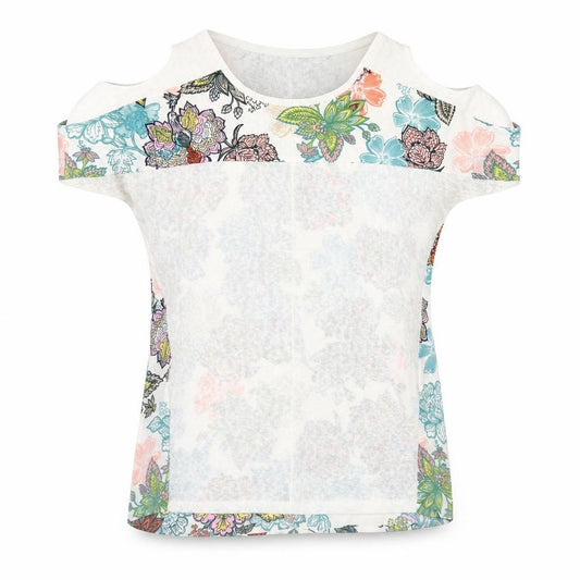 NEXT Womens Multicoloured Floral Polyester Basic T-Shirt Size 12 Crew Neck - cold Shoulder