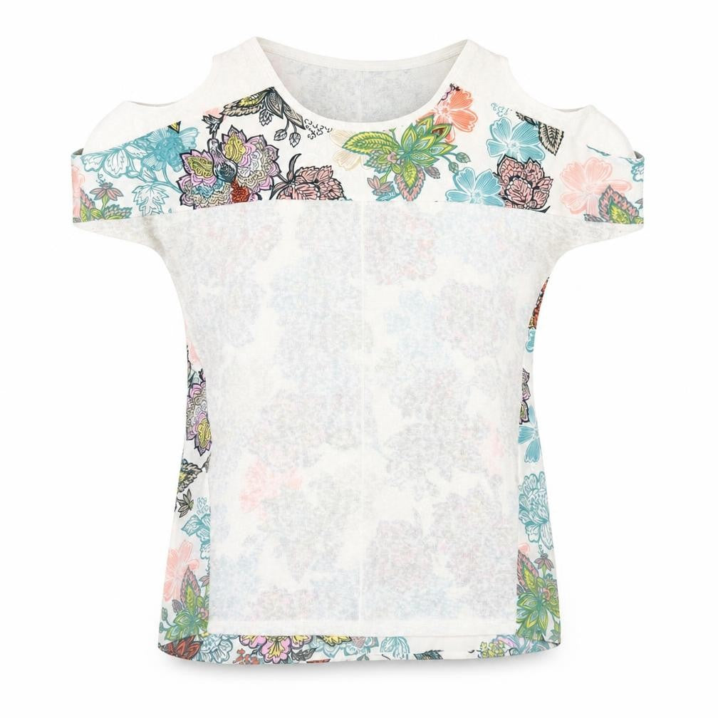 NEXT Womens Multicoloured Floral Polyester Basic T-Shirt Size 12 Crew Neck - cold Shoulder