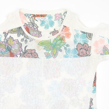 Next Womens Multicoloured Floral Polyester Basic T-Shirt Size 12 Crew Neck - cold Shoulder