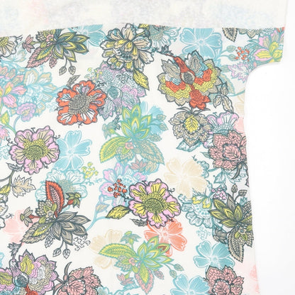 Next Womens Multicoloured Floral Polyester Basic T-Shirt Size 12 Crew Neck - cold Shoulder