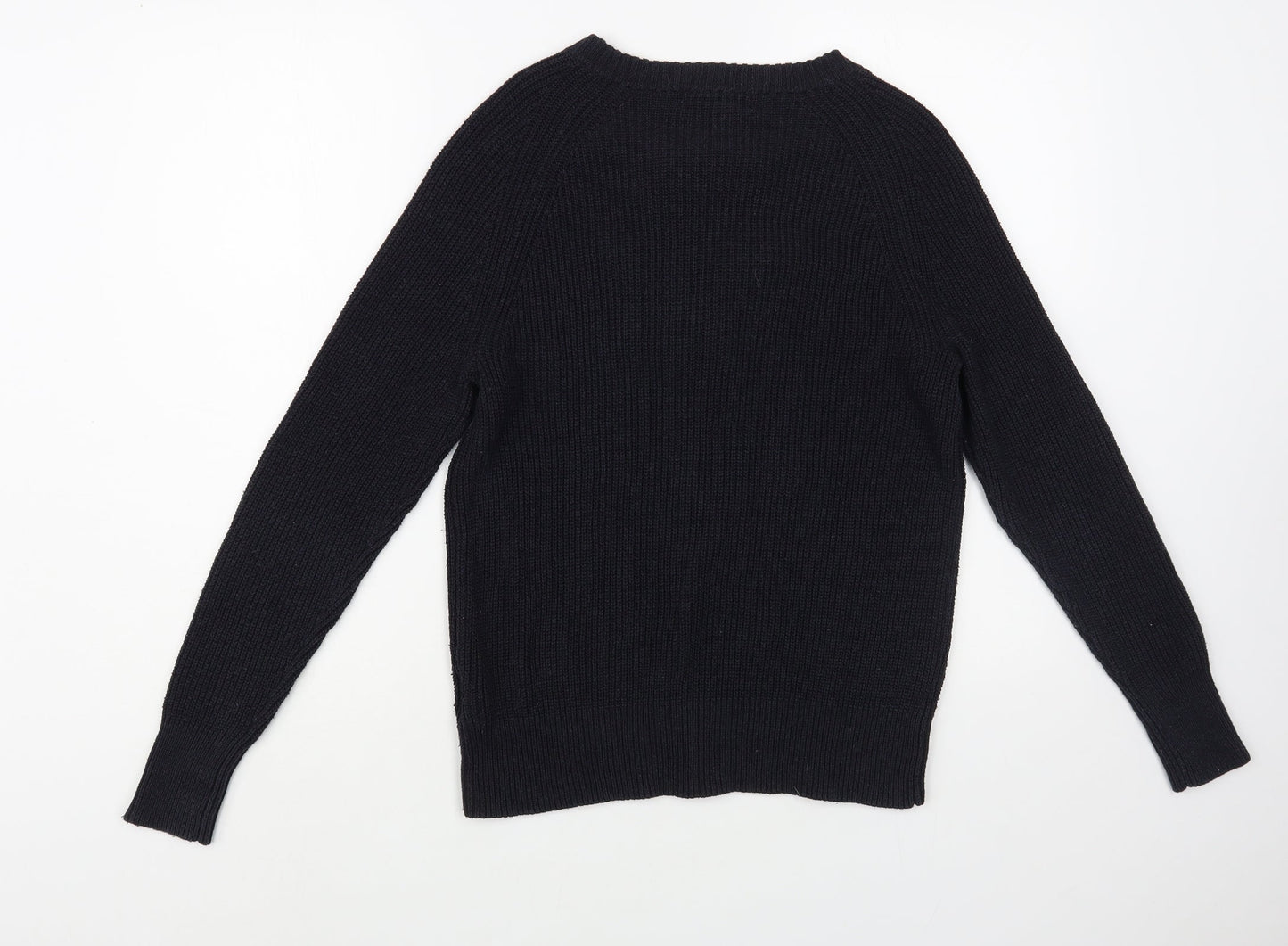 H&M Womens Blue V-Neck  Cotton Pullover Jumper Size S
