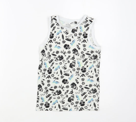Pep&C0 Boys White Geometric Cotton Pullover Tank Size 6-7 Years Crew Neck Pullover - Skull Print