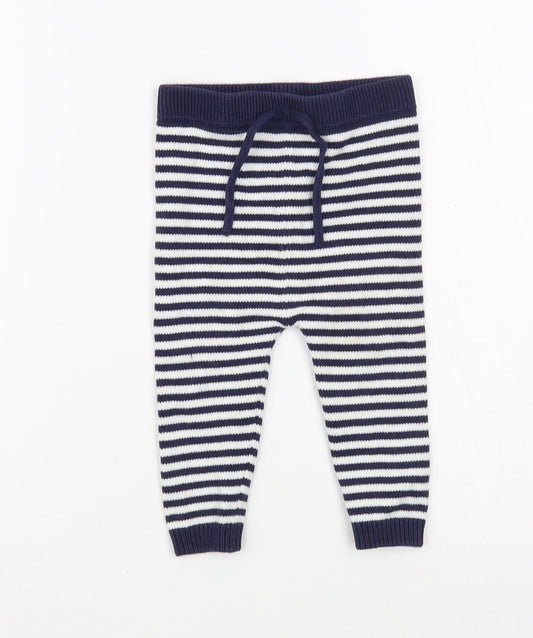 Bub  Baby Blue Striped Cotton Jogger Trousers Size 9 Months  Drawstring