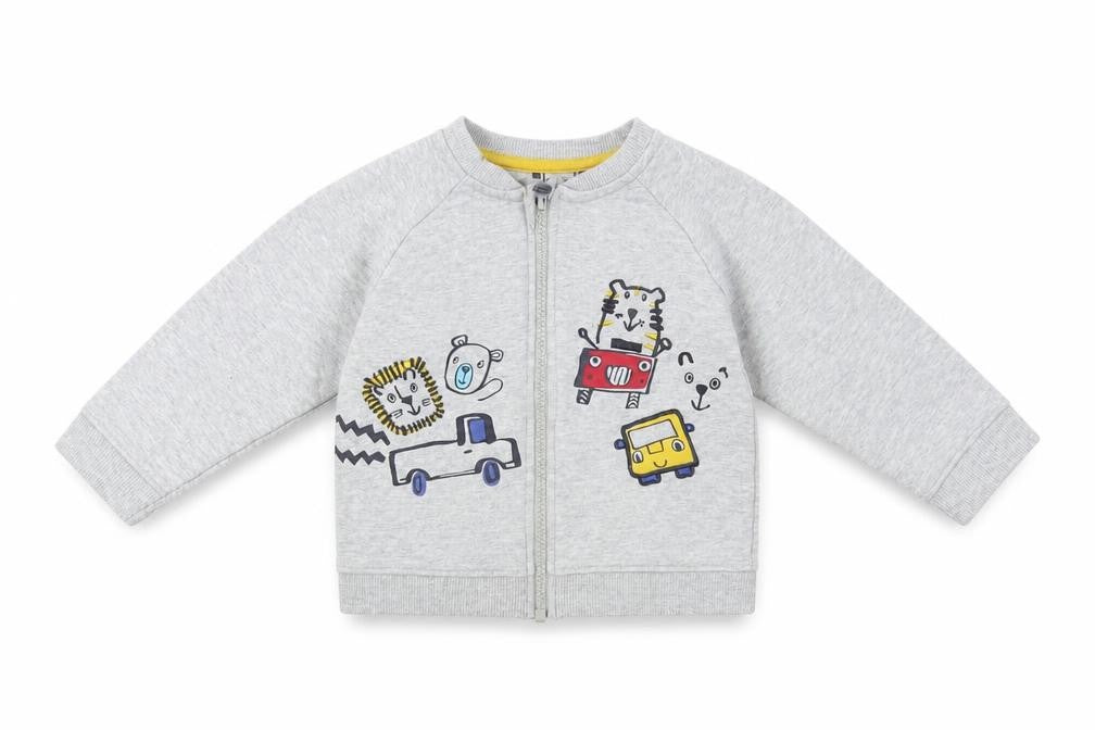 Nutmeg Baby Grey  Cotton Full Zip Jumper Size 12-18 Months  Zip - Cars
