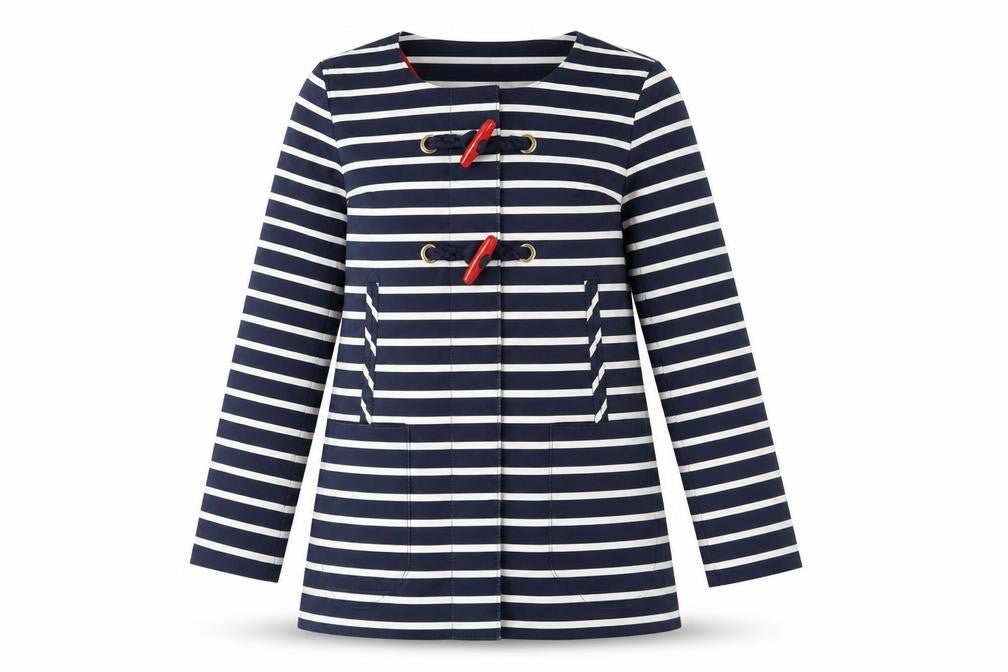 E Land Womens Blue Striped  Rain Coat Coat Size S  Zip