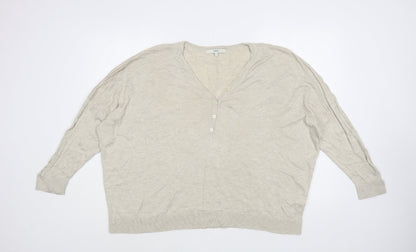 Next Womens Beige V-Neck  Viscose Pullover Jumper Size L
