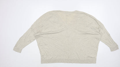 Next Womens Beige V-Neck  Viscose Pullover Jumper Size L