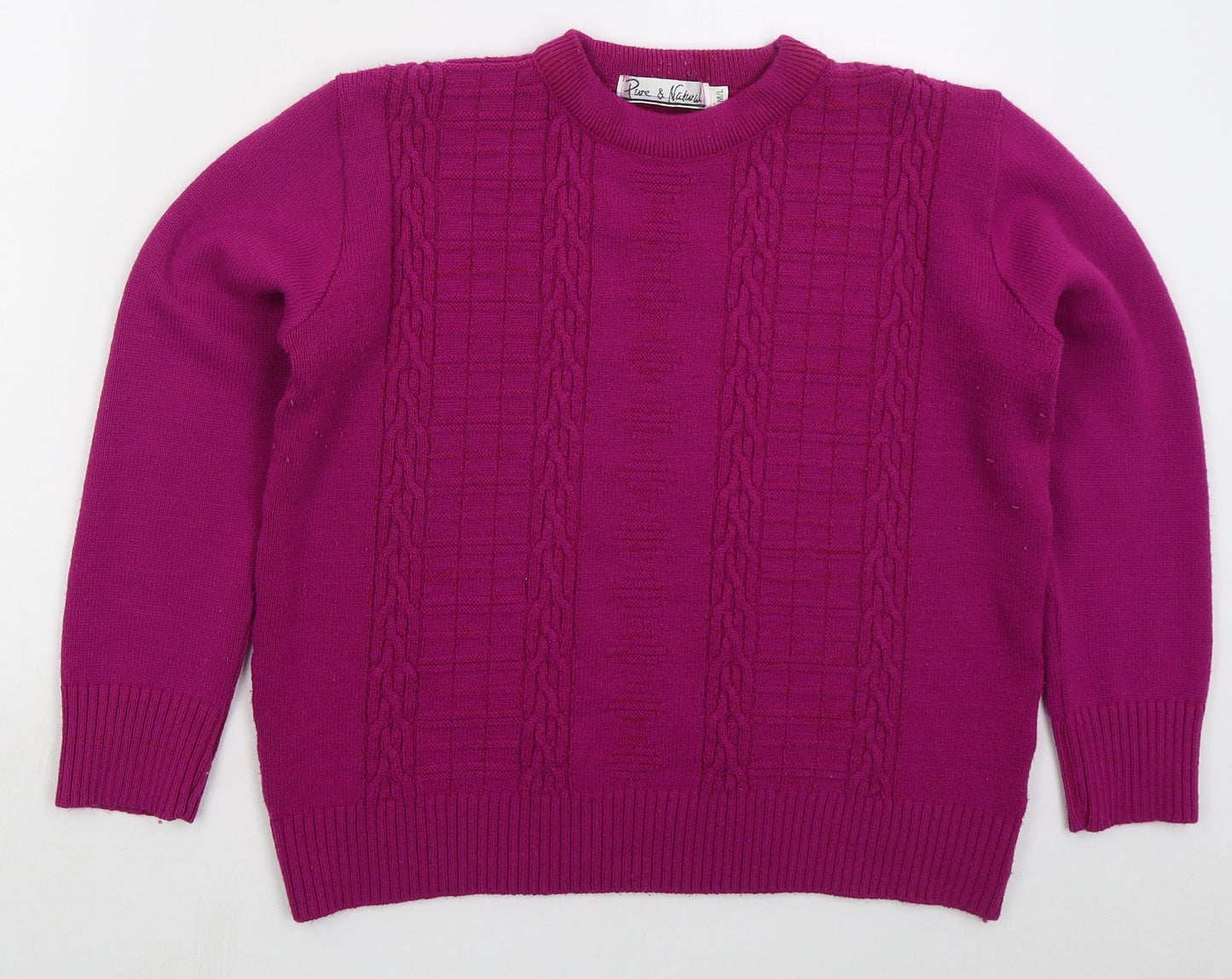 Pure & Natural Womens Pink Crew Neck  Acrylic Pullover Jumper Size M