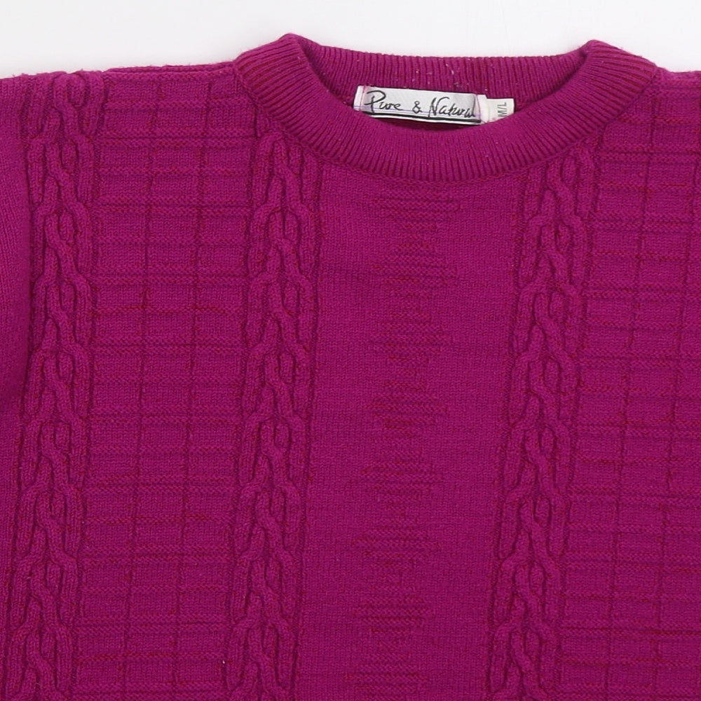 Pure & Natural Womens Pink Crew Neck  Acrylic Pullover Jumper Size M