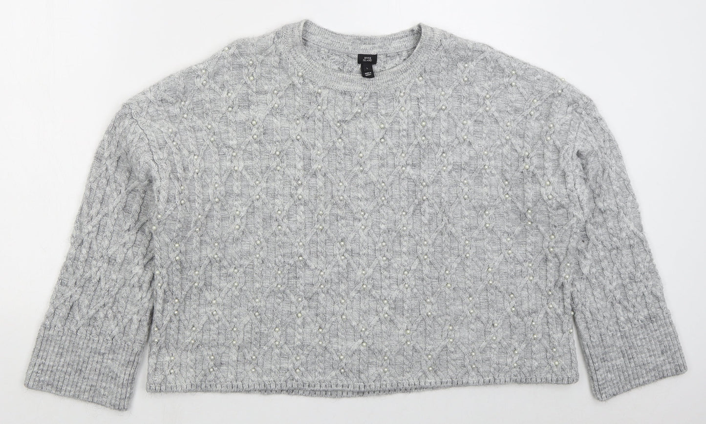 River Island Womens Grey Crew Neck  Acrylic Pullover Jumper Size L