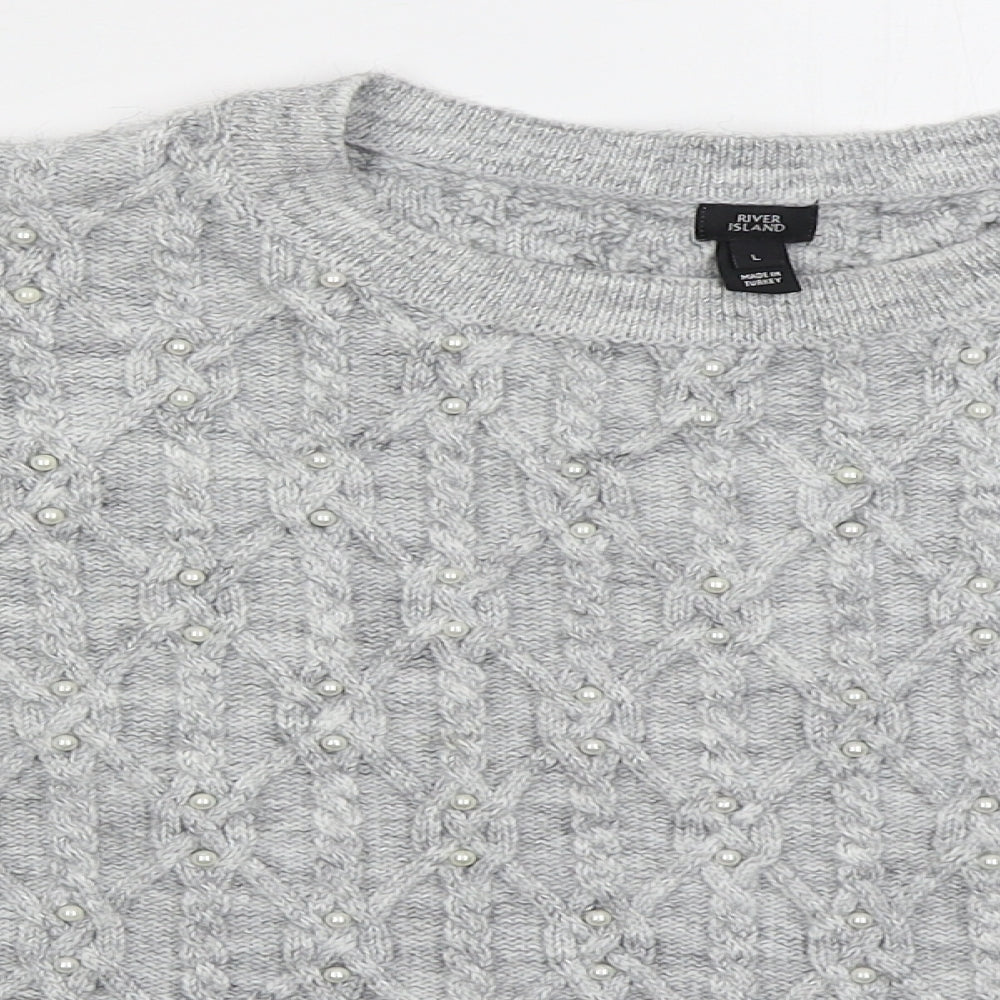 River Island Womens Grey Crew Neck  Acrylic Pullover Jumper Size L
